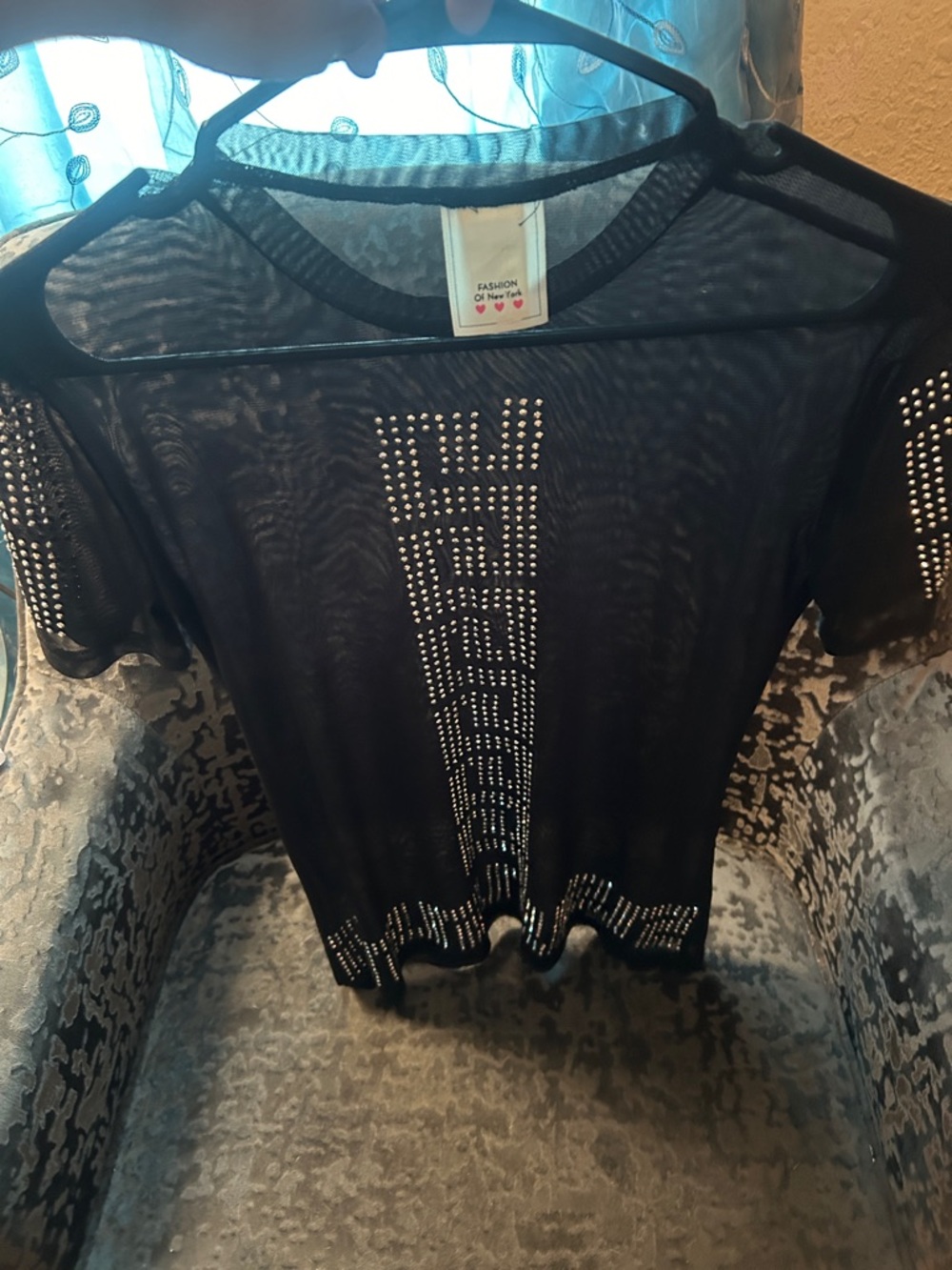 Black Sheer Short-Sleeve Studded Tee